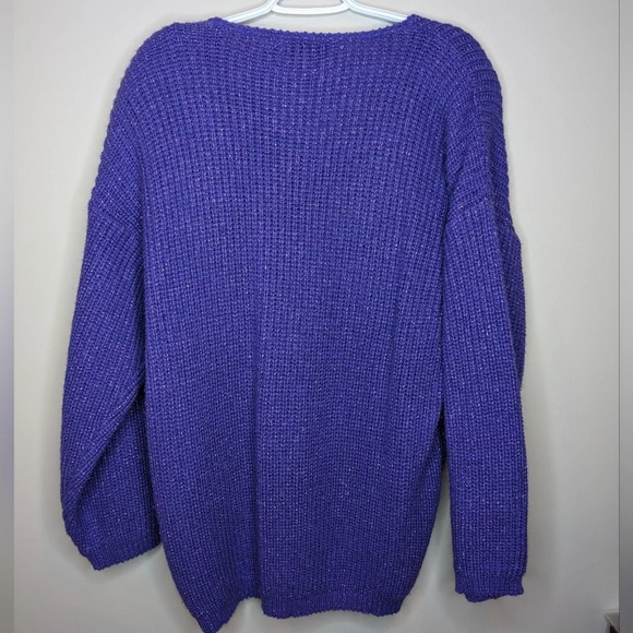 Vintage Maurada XL Purple & Sparkle Knit V  Neck Shoulder Pad Sweater Top - Picture 3 of 9